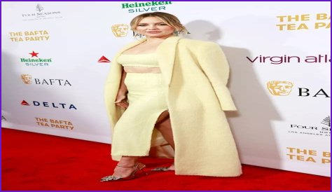 Kate Hudson Dressed for Spring in a Sequined Yellow Bra Top and High-Slit Pencil Skirt